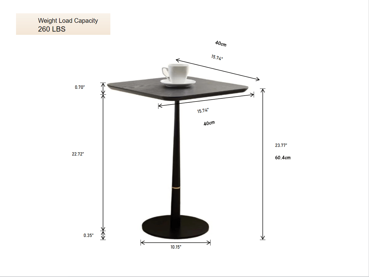 MDF with metal feet, square, located in living space and lounge area, coffee table, computer desk, black, 15.74"D x23.77"H
