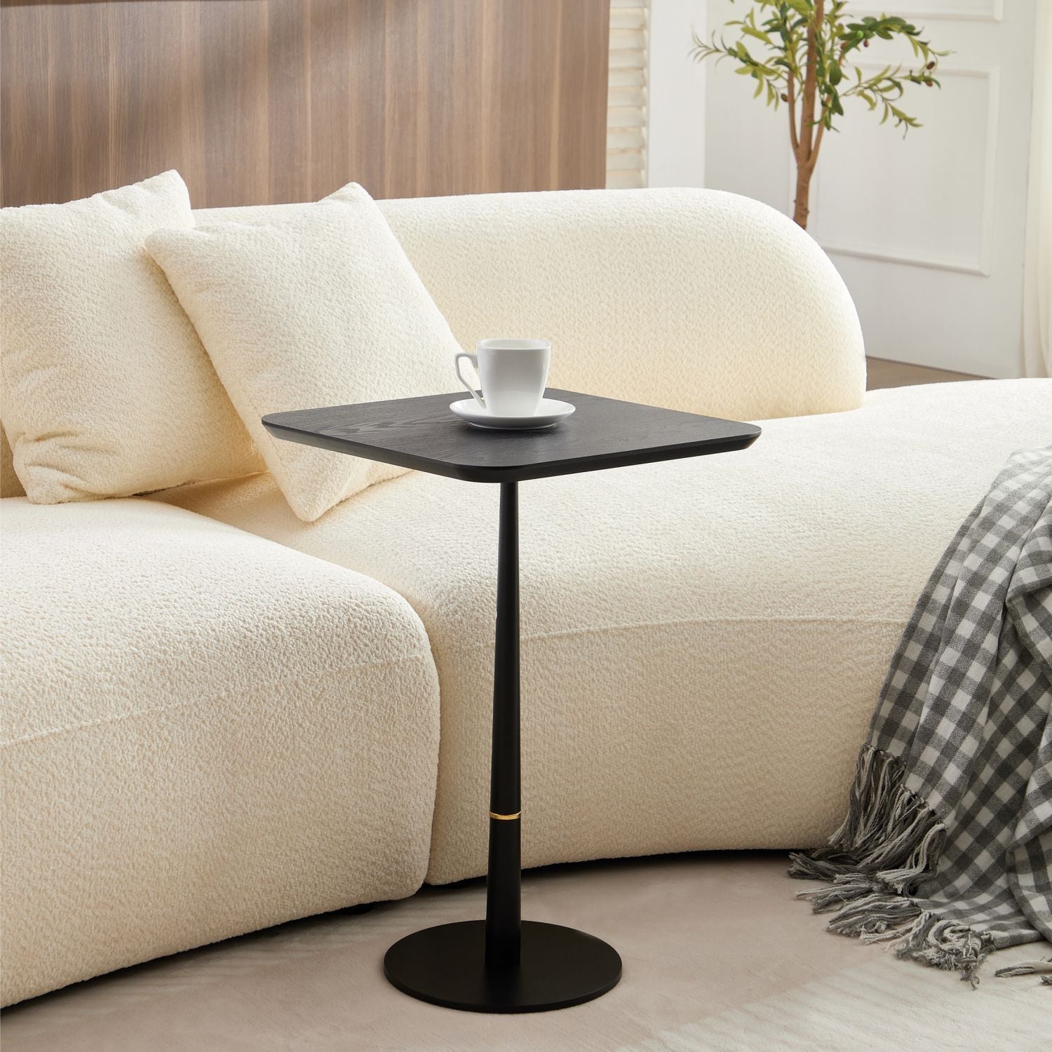 MDF with metal feet, square, located in living space and lounge area, coffee table, computer desk, black, 15.74"D x23.77"H