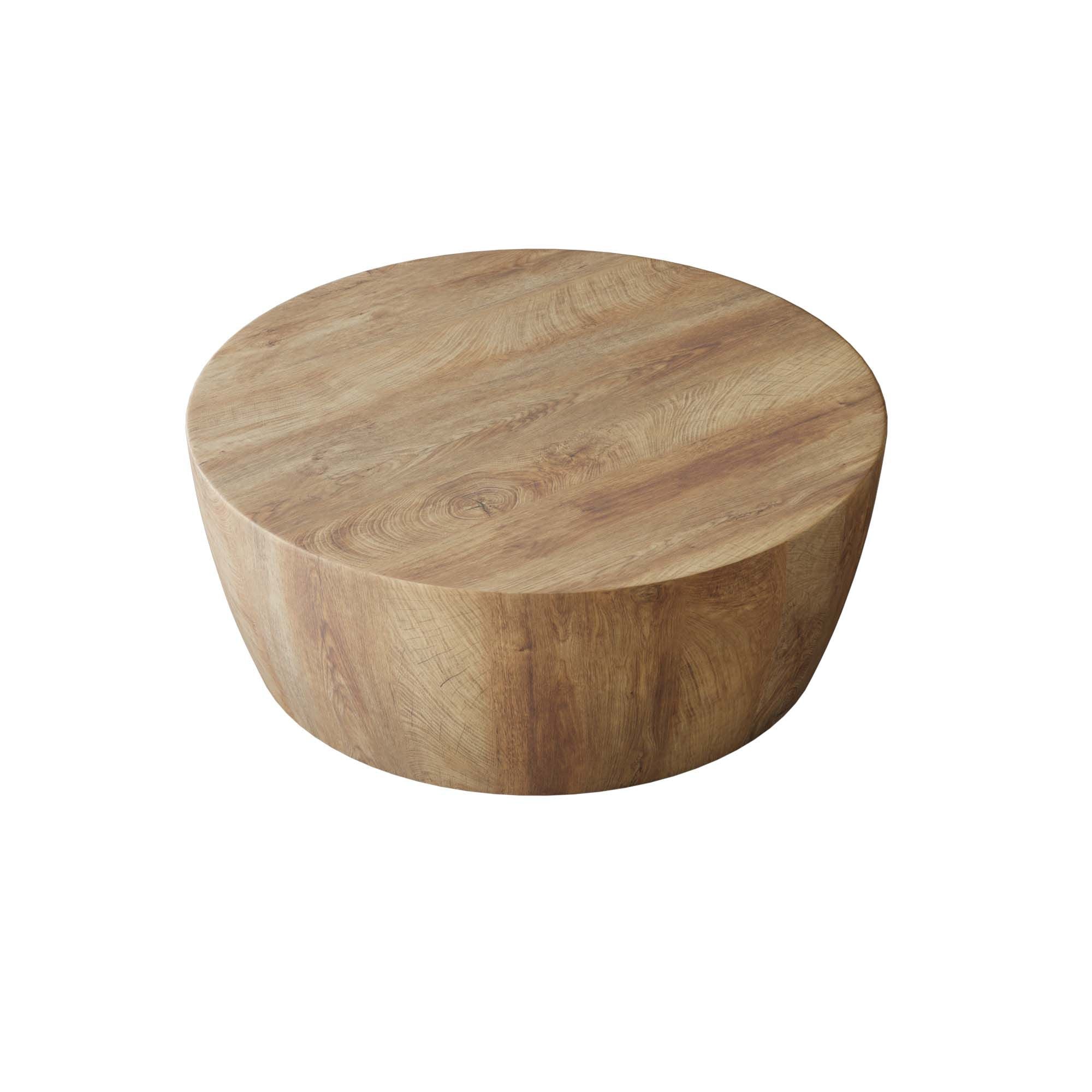29.53" high-quality MDF natural color round table, modern industrial natural fully assembled drum coffee table, suitable for home&kitchen