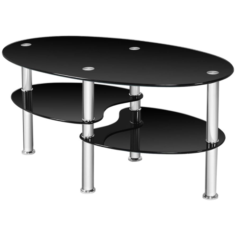 1PC Tempered Glass Double Layer Oval Side Coffee Table Sturdy and Durable Living Room Table