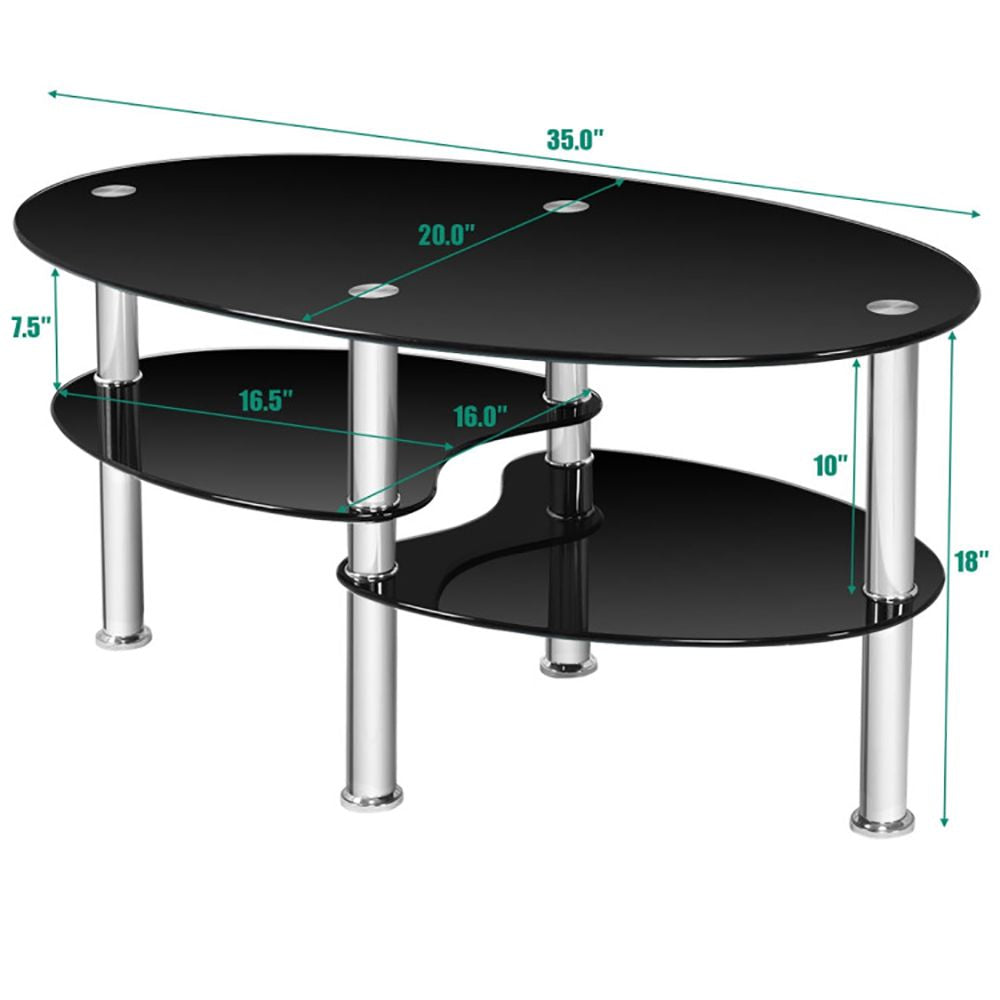 1PC Tempered Glass Double Layer Oval Side Coffee Table Sturdy and Durable Living Room Table