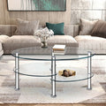 1PC Tempered Glass Double Layer Oval Side Coffee Table Sturdy and Durable Living Room Table