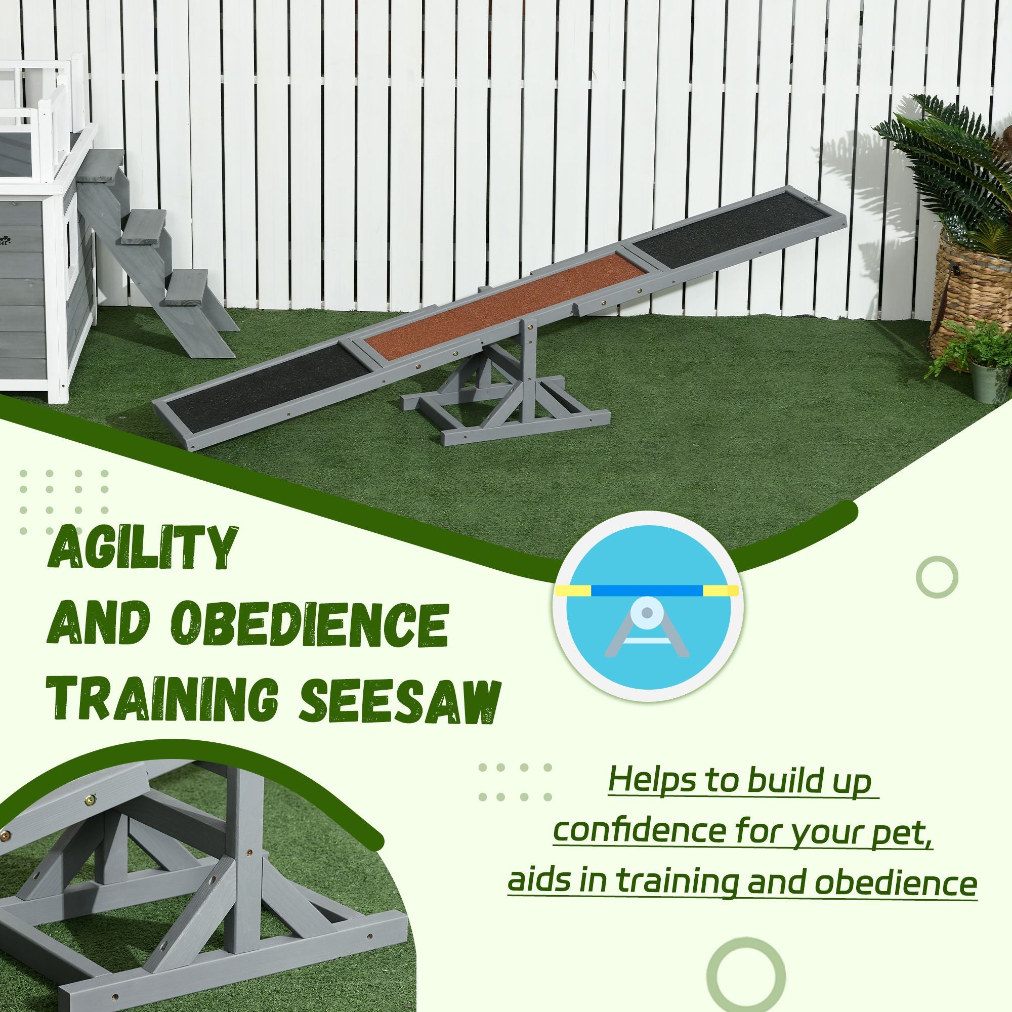 Wood Pet Seesaw Platform Dog Agility Training Equipment Run Game Toy Weather Resistant Pet Supplies Grey